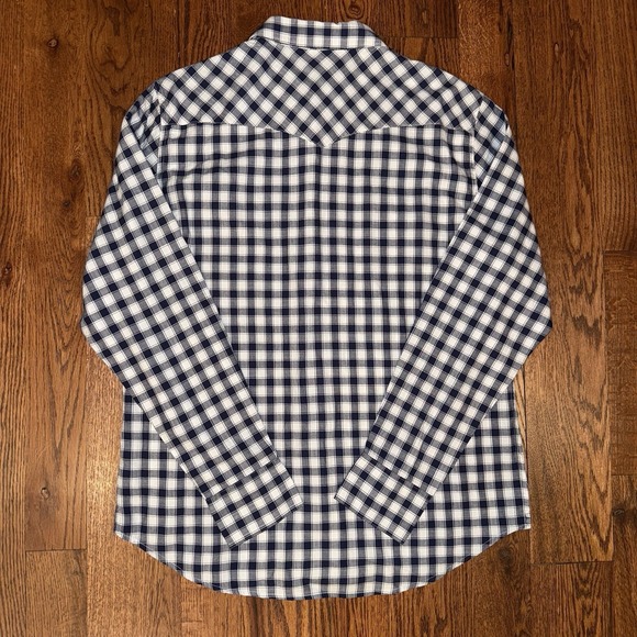 Tecovas Long Sleeve Pearl Snap Shirt Men's Large Blue White Plaid Cotton - Picture 3 of 6